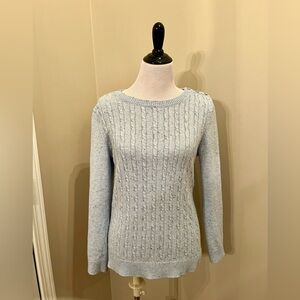 Talbots baby blue sweater with button embellishment on shoulder Size L